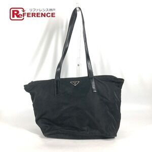Prada Triangle Logo Plat Tote Bag Nylon Shoulder Black